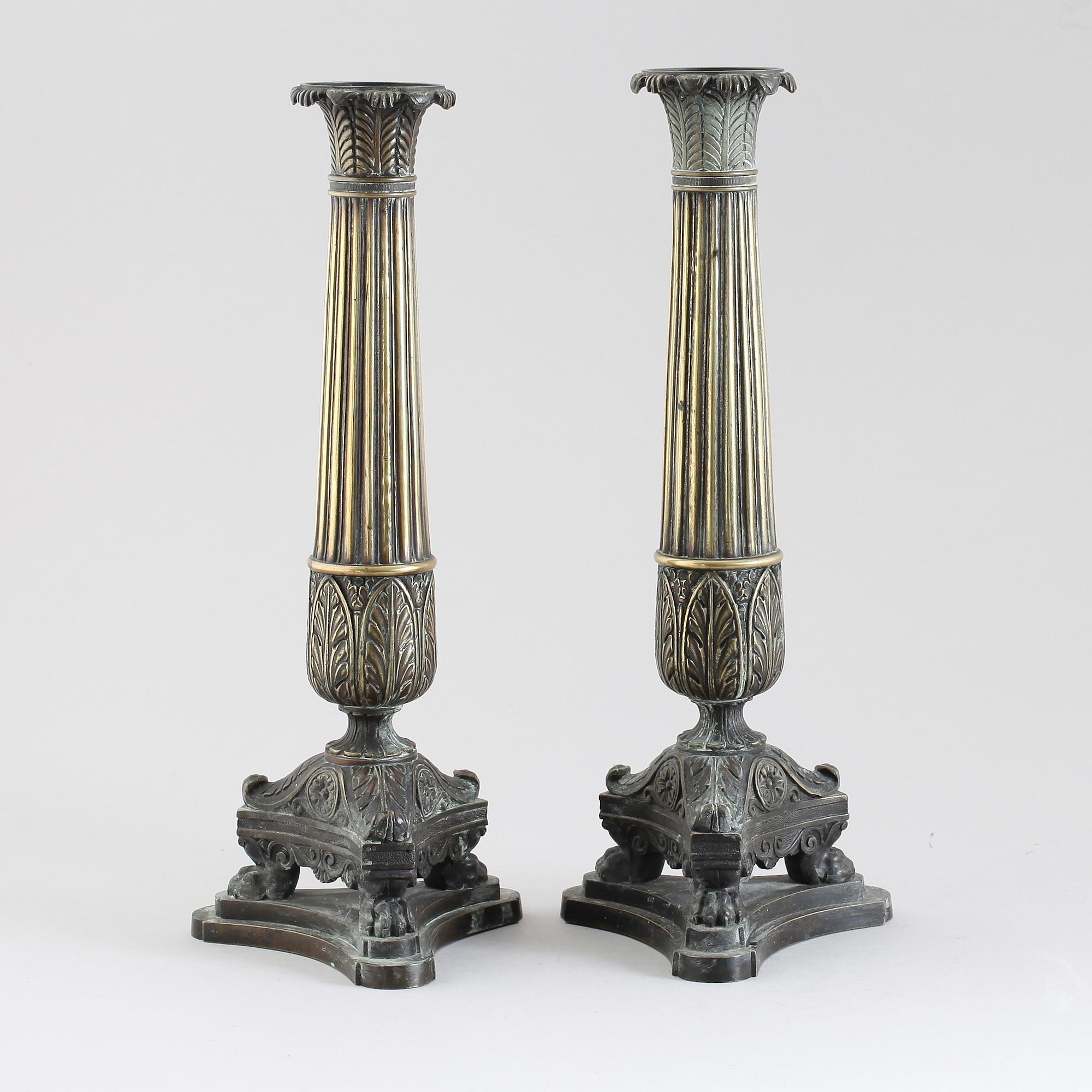 LAMPFÖTTER, 2 st, senempire, 1800-talets första hälft.