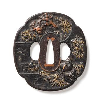 1017. Tsuba, brons. Japan, Edo, signerad.