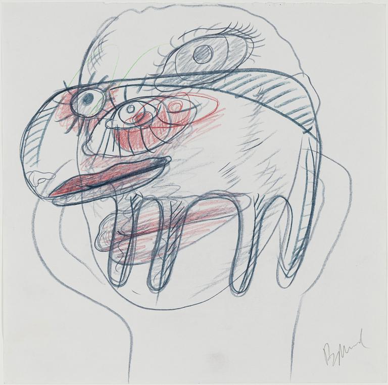 Bjarne Melgaard, chalk drawing, signed.