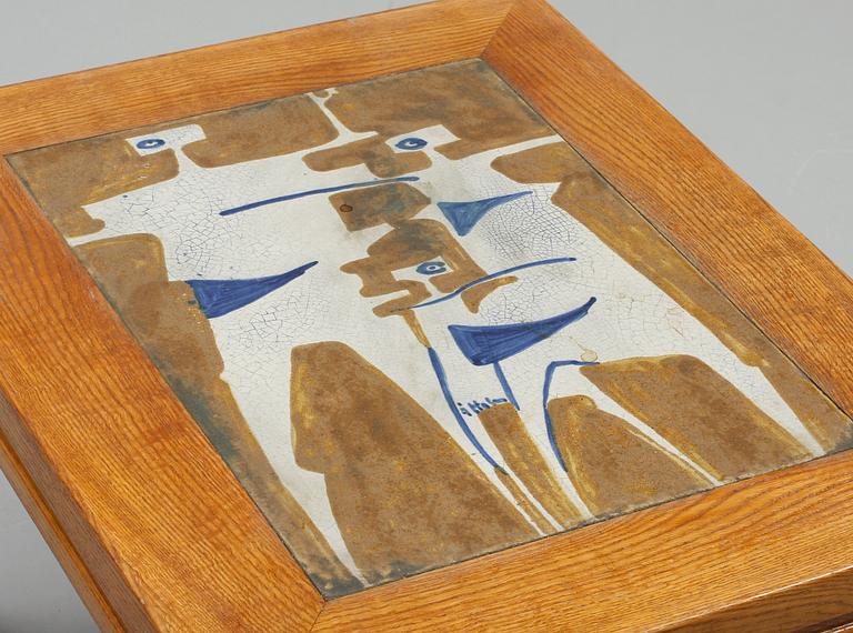 ÅKE HOLM, bord med stengodsinläggningar, sign, Höganäs, 1960-tal.