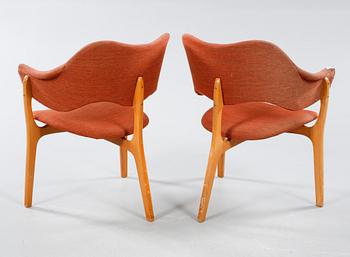 A pair of armchairs, designed by Kjell Hjall & Bjarne Stave for Møre Lenestolfabrikk, Norway, in production from 1954.