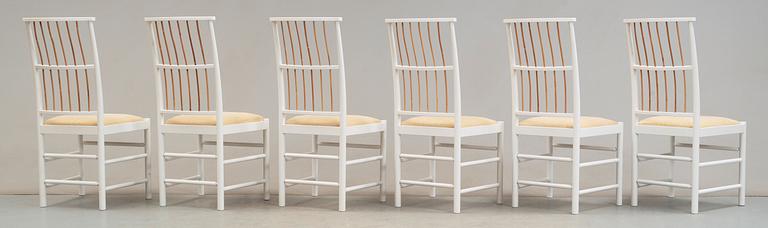 A set of six Josef Frank white lacquered wood and bamboo chairs, Svenskt Tenn, model 2025.