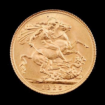 GULDMYNT,  sovereign, George V, 1925. Vikt ca 8 gram.