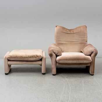 VICO MAGISTRETTI, a 'Maralunga' easy chair with foot rest, Cassina, Italy.