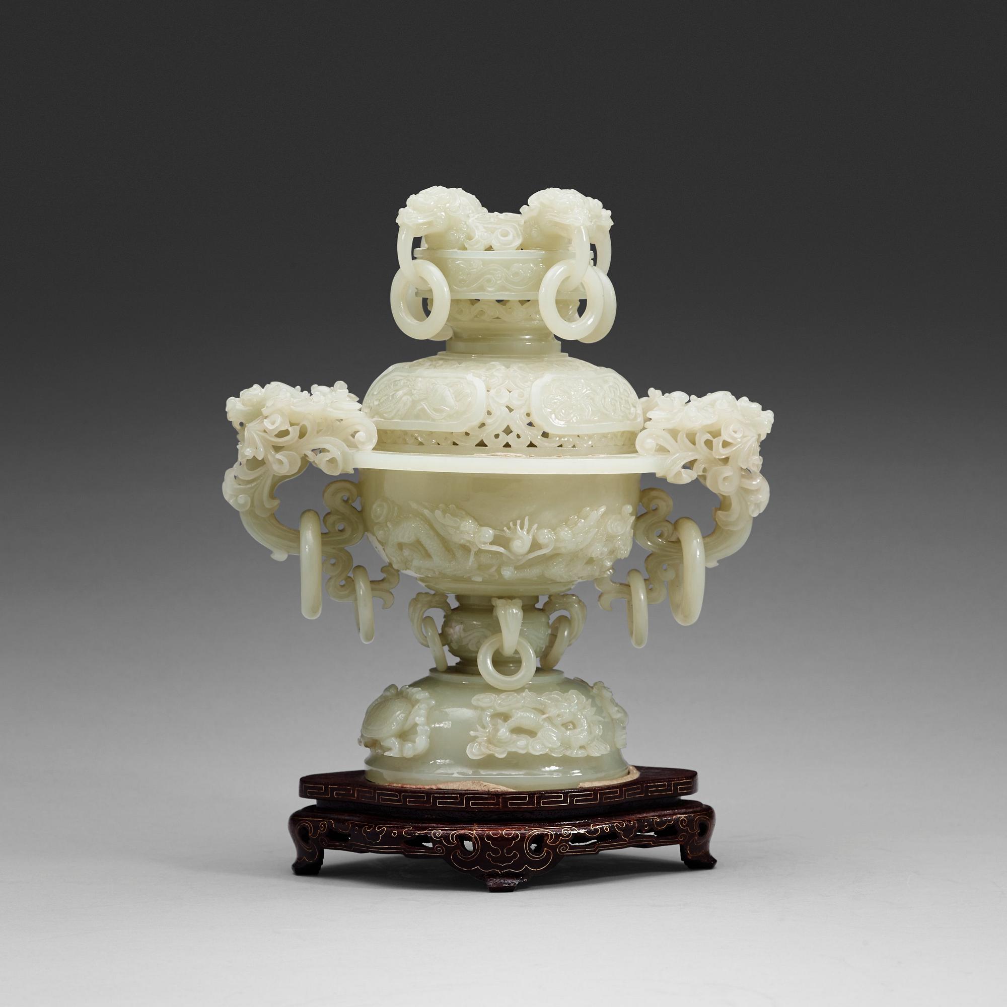 A Chinese carved nephrite censer.