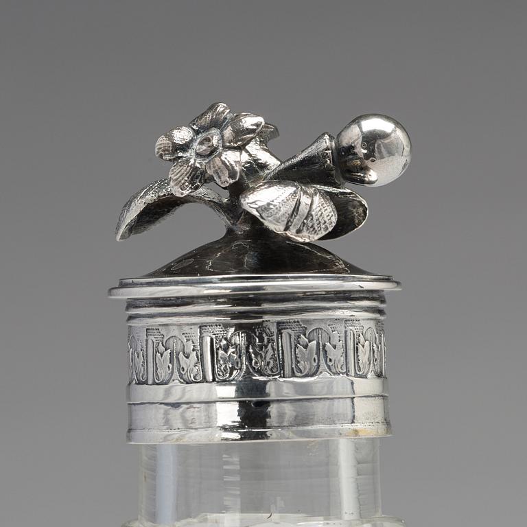 A Swedish 18th century silver and glass cruet-set, mark of Petter Eneroth, Stockholm 1780.