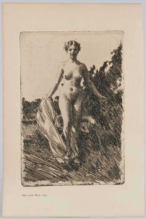 ANDERS ZORN, etsning, signerad i plåten 1907, ur Ord och Bild 1910.