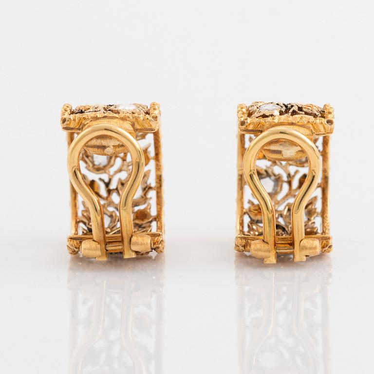 A pair of 18K gold Buccellati earrings set with rose-cut diamonds.