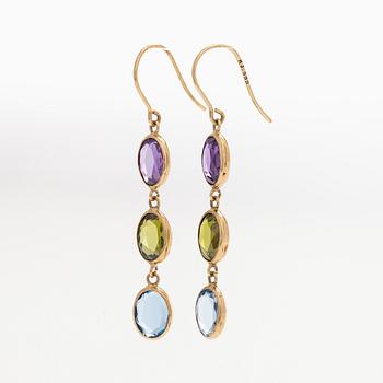 Earrings, amethysts, peridots, topazes, 14K gold.