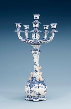 1267. A Royal Copenhagen 'Musselmaalet' six light candelabra, 20th Century, model 1006.