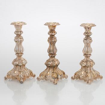 Kynttilänjalkoja, 3 kpl, hopea, Kultakeskus Hämeenlinna 1980 ja 1985.