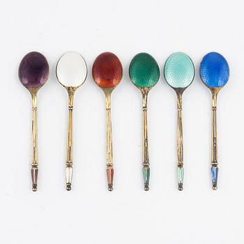 A Michelsen, twelve silver and enamel spoons, Denmark mid 20th century.