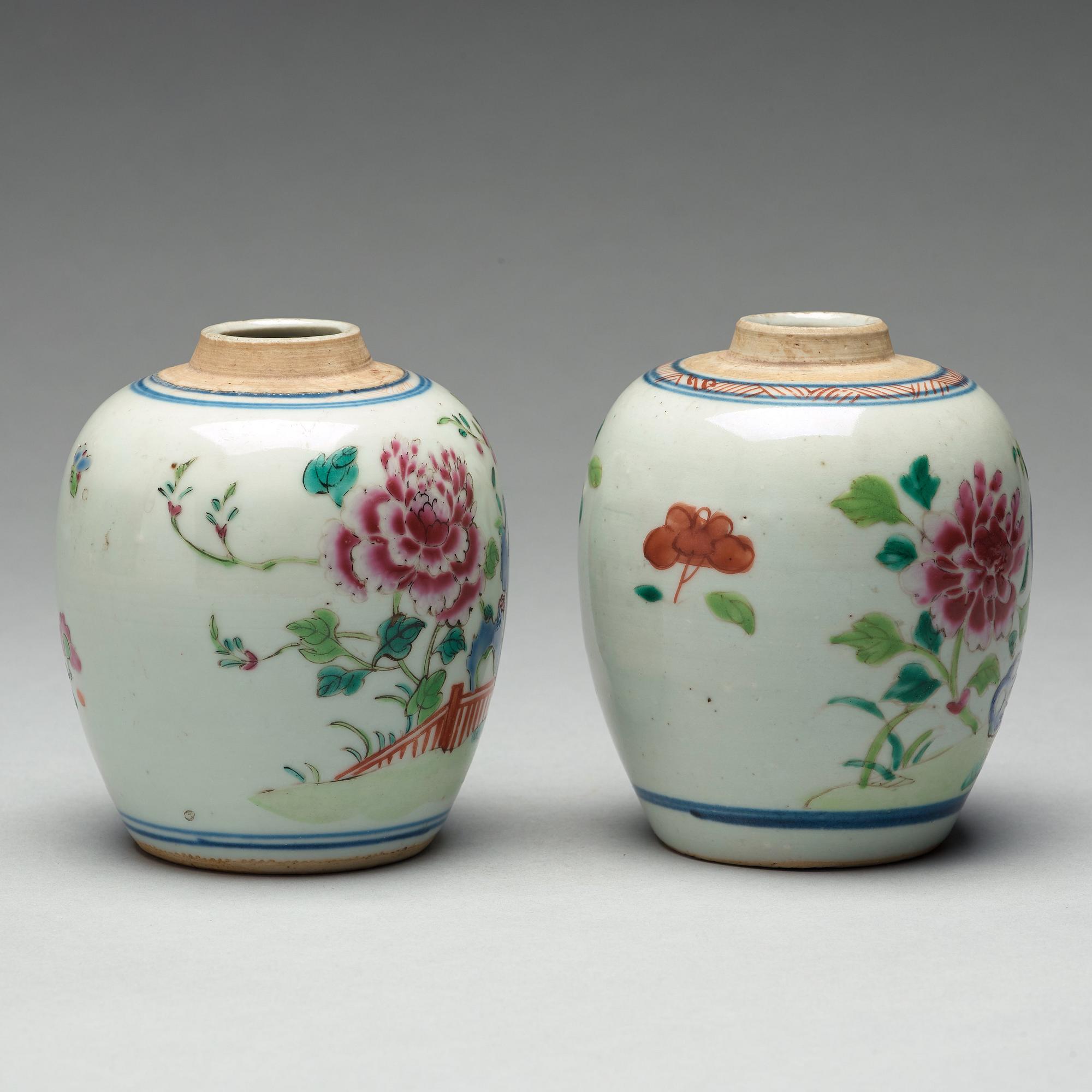 Two famille rose caddies, Qing dynasty, 18th century.