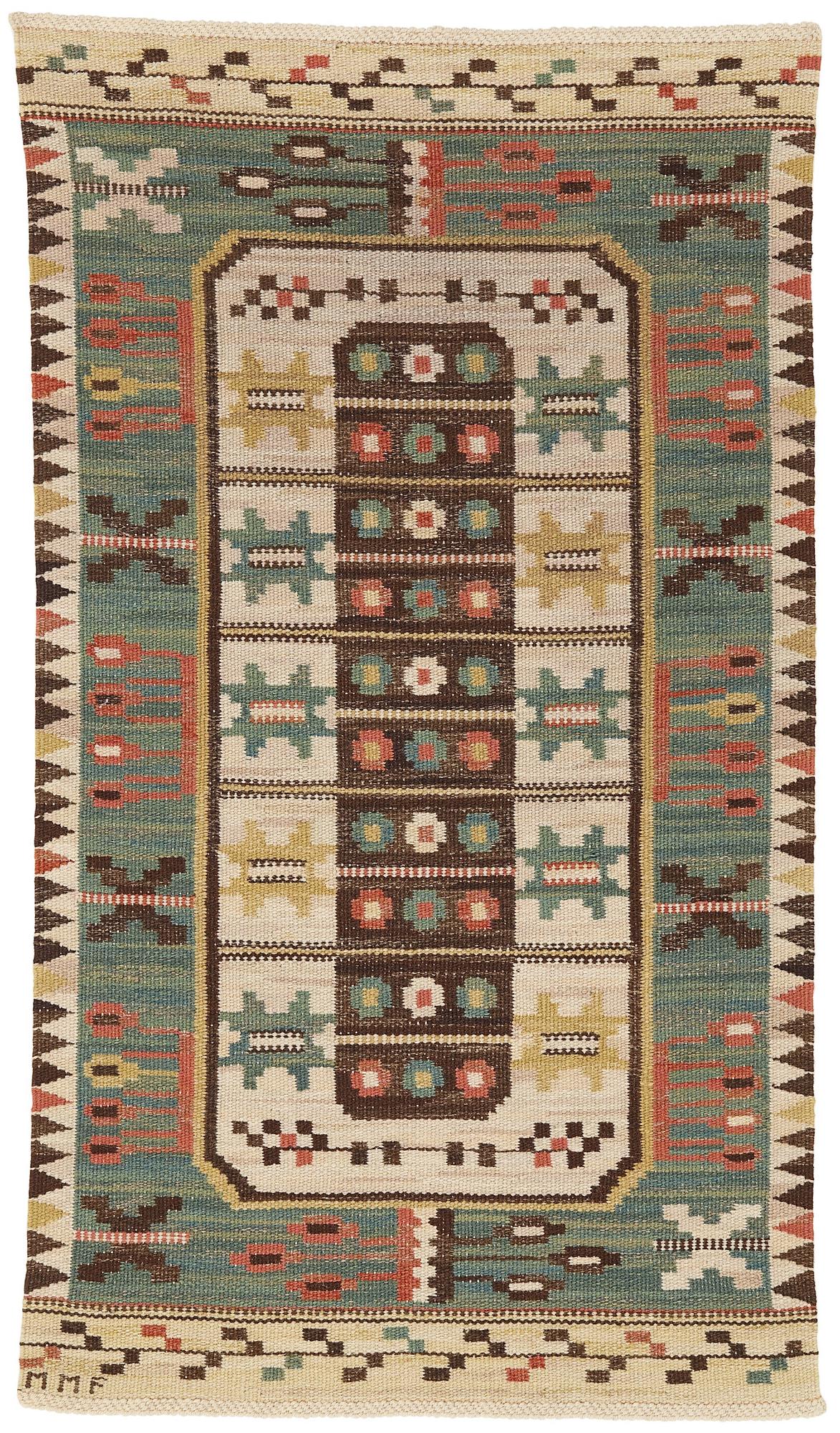 Märta Måås-Fjetterström, Vävnad, "Rabatten", rölakan, ca 110-110,5 x 62-64 cm, signerad MMF.