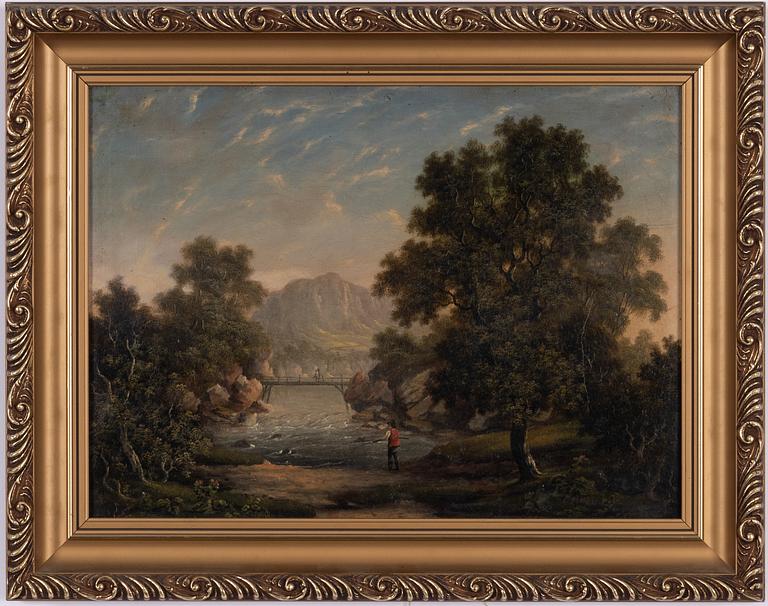 Unknown artist, 19th century, Landscape with fishermen.