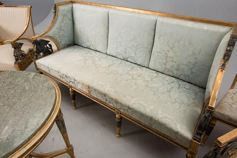 SALONGSMÖBEL, 10 delar, empirestil, 1900-talets början.