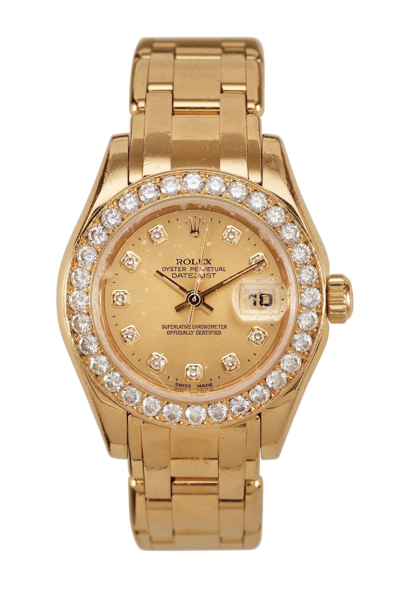 ROLEX, 'Pearlmaster' Datejust, automatisk, guld med briljantslipade diamanter, ca 2000.
