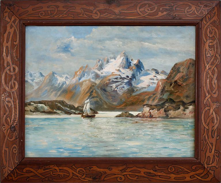 OKÄND KONSTNÄR, olja på duk. 1900-talets början. Bär blyertssign RL a tergo.