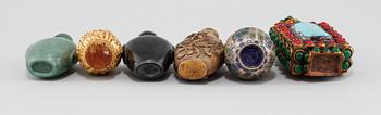 SNUSFLASKOR, 6 st, glas och porslin, Kina, 1900-tal.