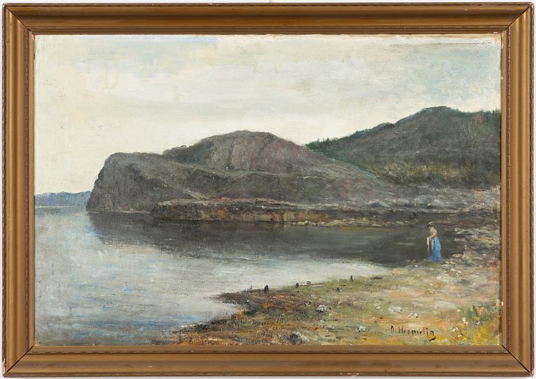 Olof Hermelin, Inland Landscape with Woman by the Shore.
