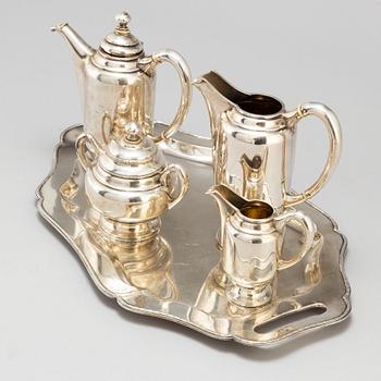 KAFFESERVIS, 5 delar, silver, Österrike/Ungern, omkring 1900.