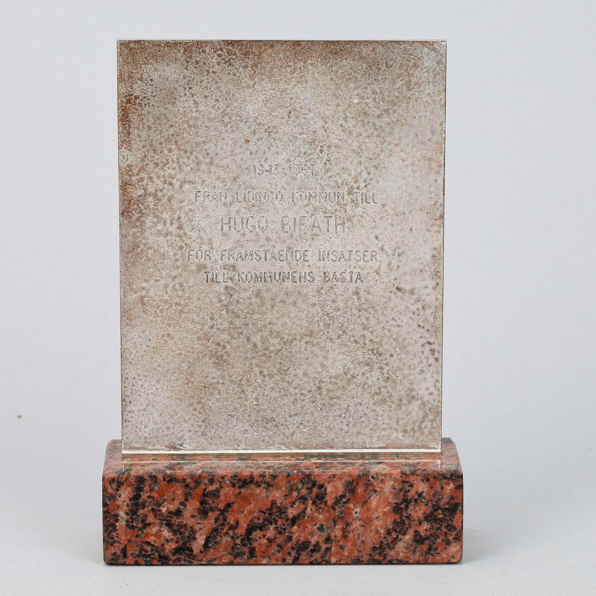PLAKETT/SKULPTUR, silver, Birger Haglund, Stockholm, 1969.