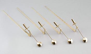 VÄGGLAMPETTER, 4 st, mässing, "Pendeln", Pierre Forsell, Skultuna.