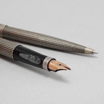 A sterling silver fountain pen and ball point pen by Parker, second half of the 20th century.