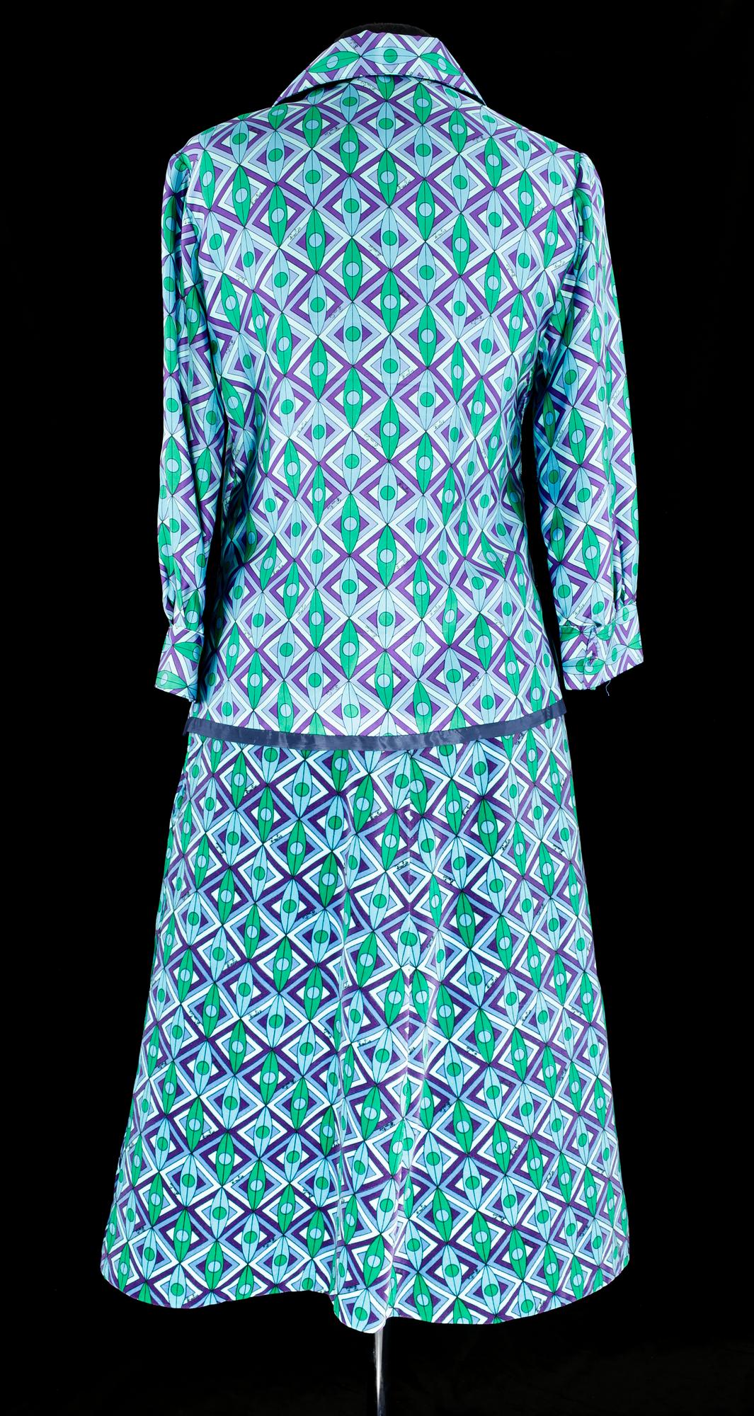 A 1970s two-piece ensemble consisting of blouse and skirt by Emilio Pucci.