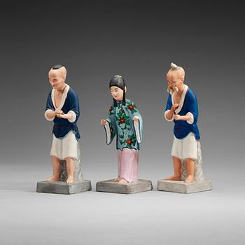 1421. Three Russian bisquit Chinoiserie figures, late 19th Century.