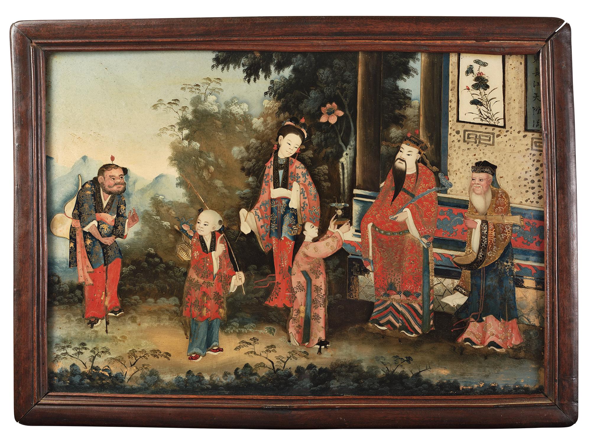 A reverse glass painting, Qing dynasty, circa 1800.
