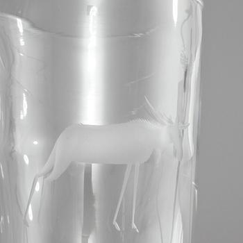 BRICKA samt GLAS, 5 delar, glas och vitmetall, Kosta och GAB, glas daterat 1937?.