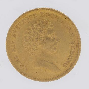 A gold 1 ducat coin Karl XIV Johan of Sweden, 1835.