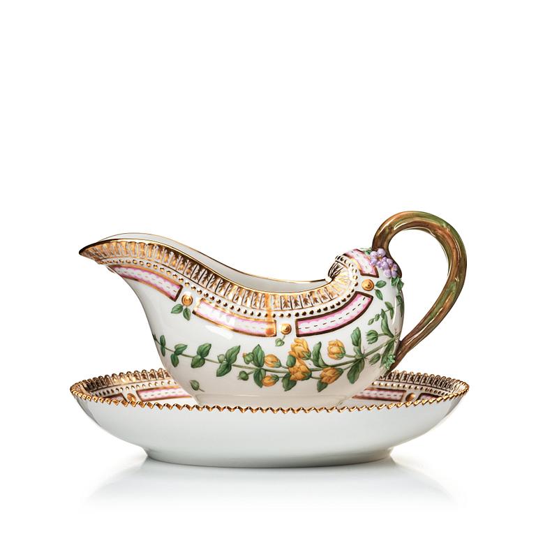 A Royal Copenhagen 'Flora Danica' sauce boat, Denmark, 20th Century.