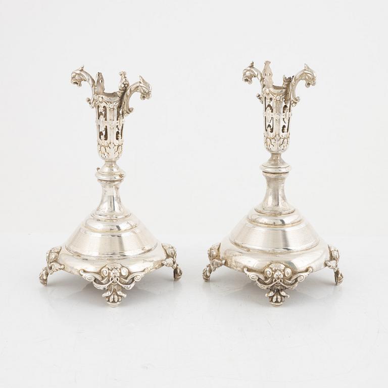 Württembergische Metallwarenfabrik, WMF, candlesticks, a pair of similar ones, nickel silver, circa 1900.