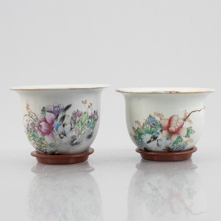 Two similar porcelain flower pots, China, 20th century.