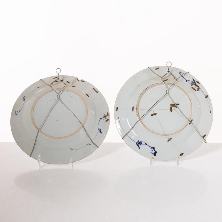 A group  of three serving dishes, a serving bowl, a cup, and seven plates, porcelain, including China 18th century.