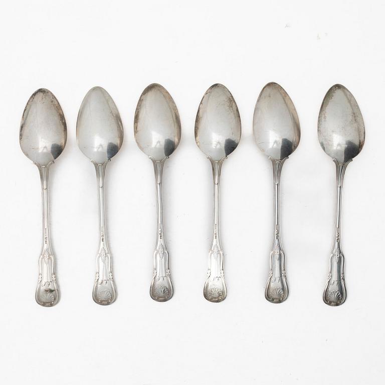 Six Swedish silver dinner spoons, mark of Carl Tengstedt & son, Gothenburg 1883.