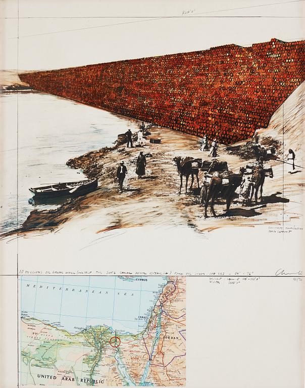 Christo & Jeanne-Claude, "Ten million oil drums wall, project for the Suez Canal".
