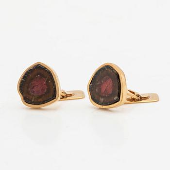 Cufflinks, a pair, 18K gold with tourmalines.