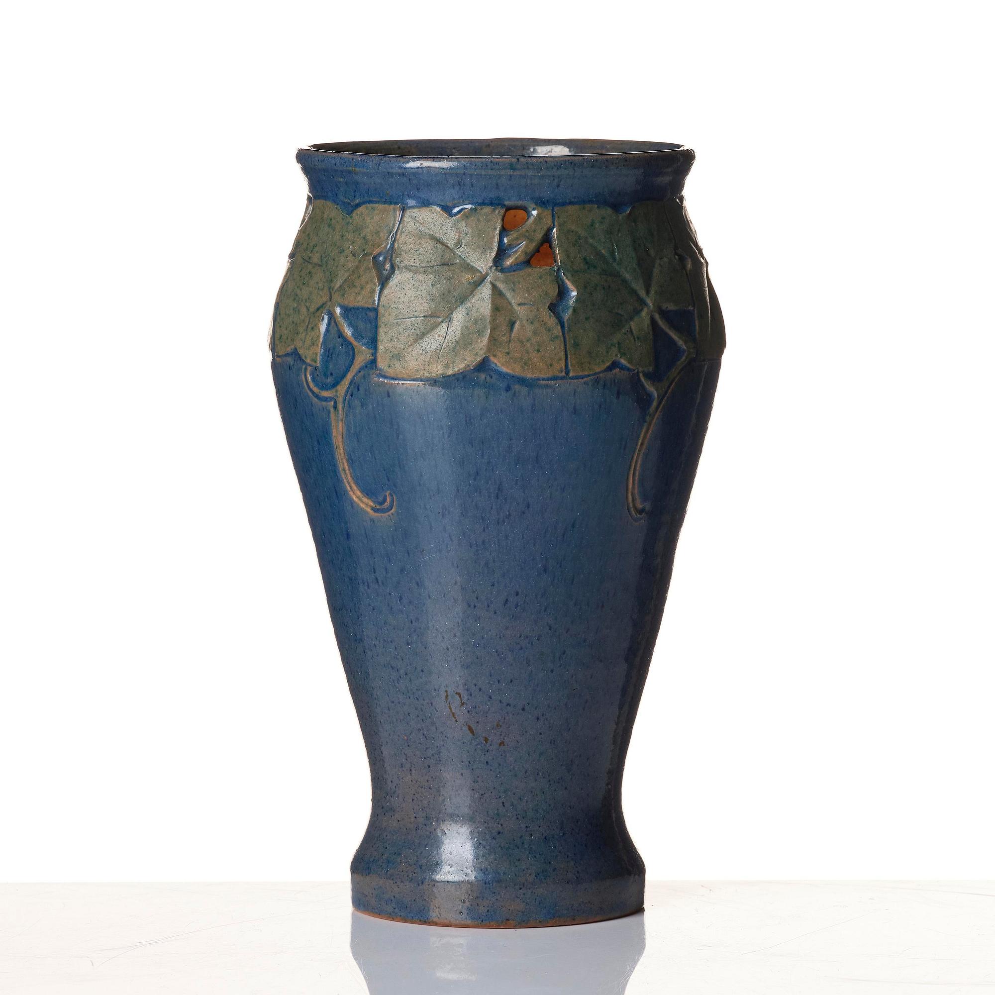 Hilma Persson-Hjelm, a glazed earthenware art nouveau vase, executed in her own studio, Arvika, 1921. No 8415.