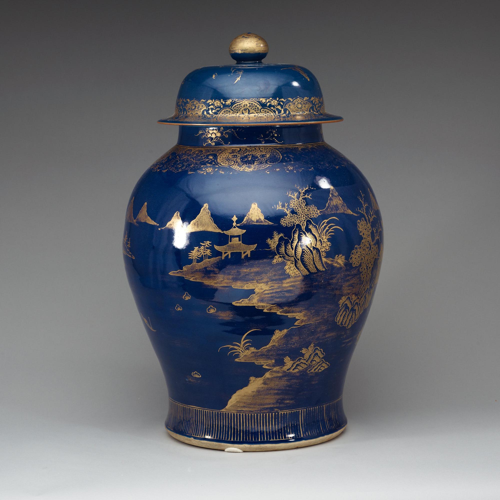 A large powder blue jar with cover, Qing dynasty, Qianlong (1736-95).