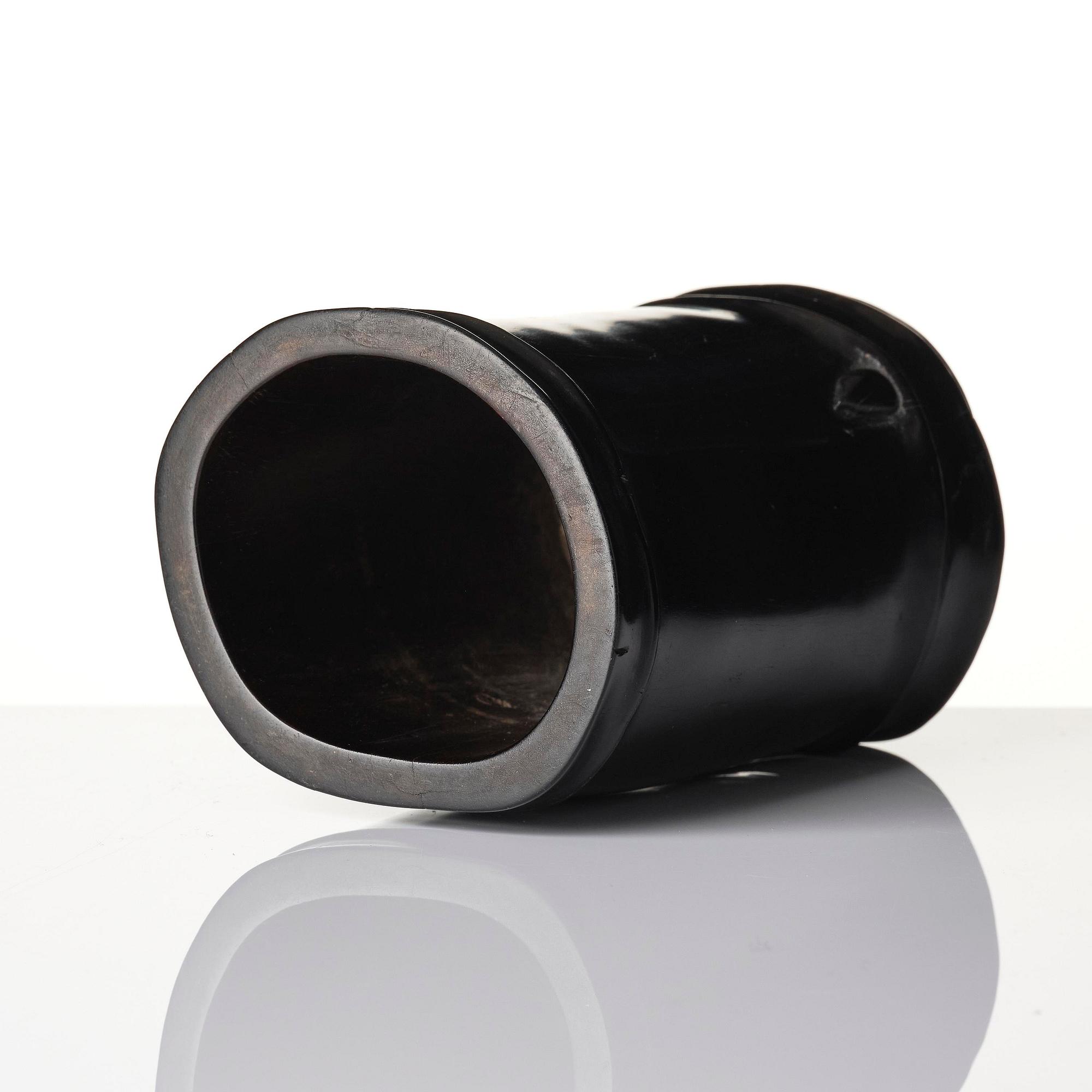 A hardwood bamboo shaped brushpot with a sceptre, China, 20th century.