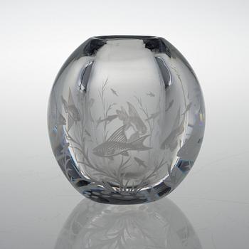EDWARD HALD, VASE, glass, signed Orrefors Graal Nr 1550 Edward Hald.