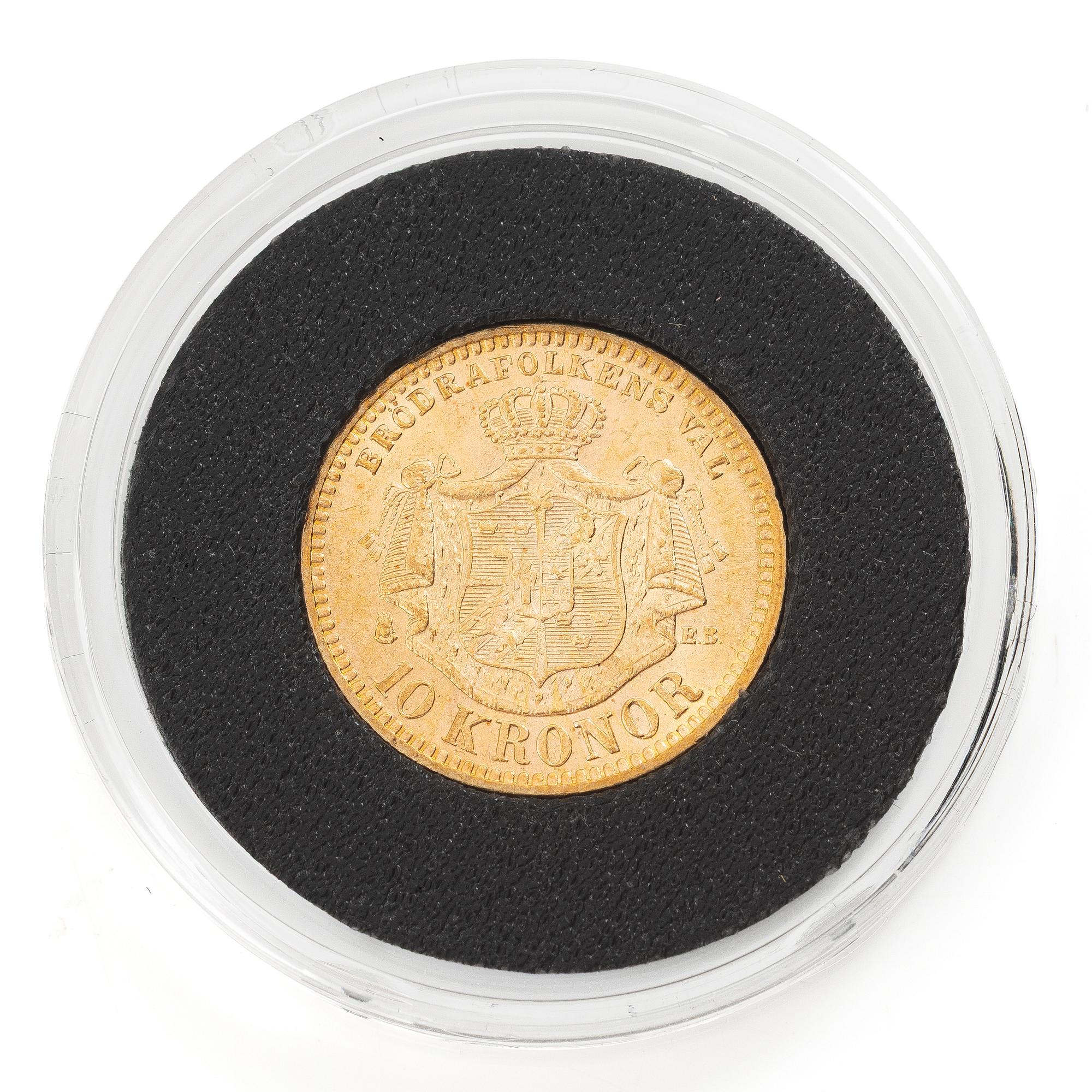 Guldmynt, Sverige, Oscar II, 10 kronor, 1901.