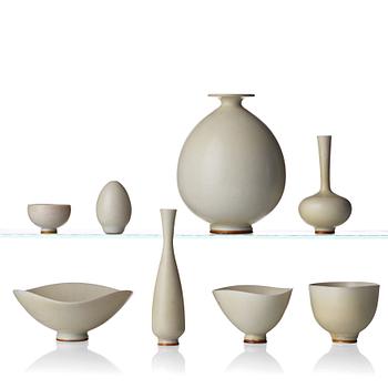 71. Berndt Friberg, a set of 4 miniature vases and 4 bowls, Gustavsberg studio, Sweden 1960-63.