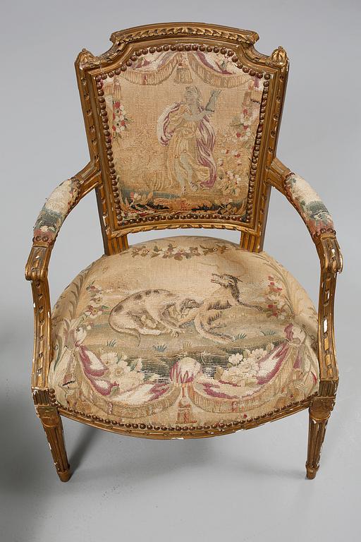 KARMSTOLAR, ett par, Louis XVI-stil, omkring sekelskiftet 1800/1900.
