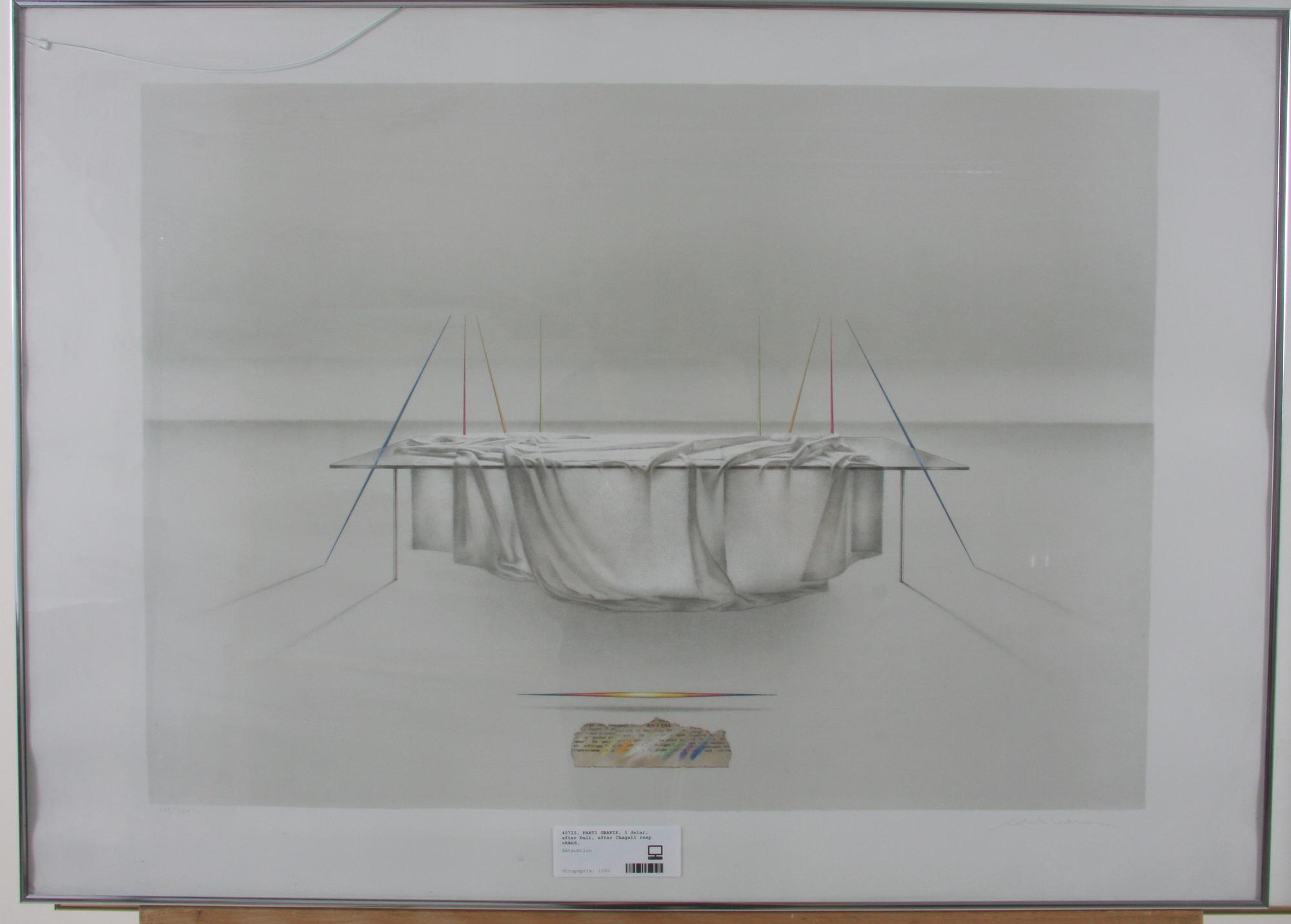 PARTI GRAFIK, 3 delar, efter Dali, efter Chagall resp okänd.