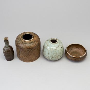 CARL-HARRY STÅLHANE, 3 vaser + skål, 4 delar, stengods, Rörstrand Ateljé, 1960-tal.