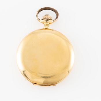 Pocket watch, hunter, 18K gold with chain, 51 mm.